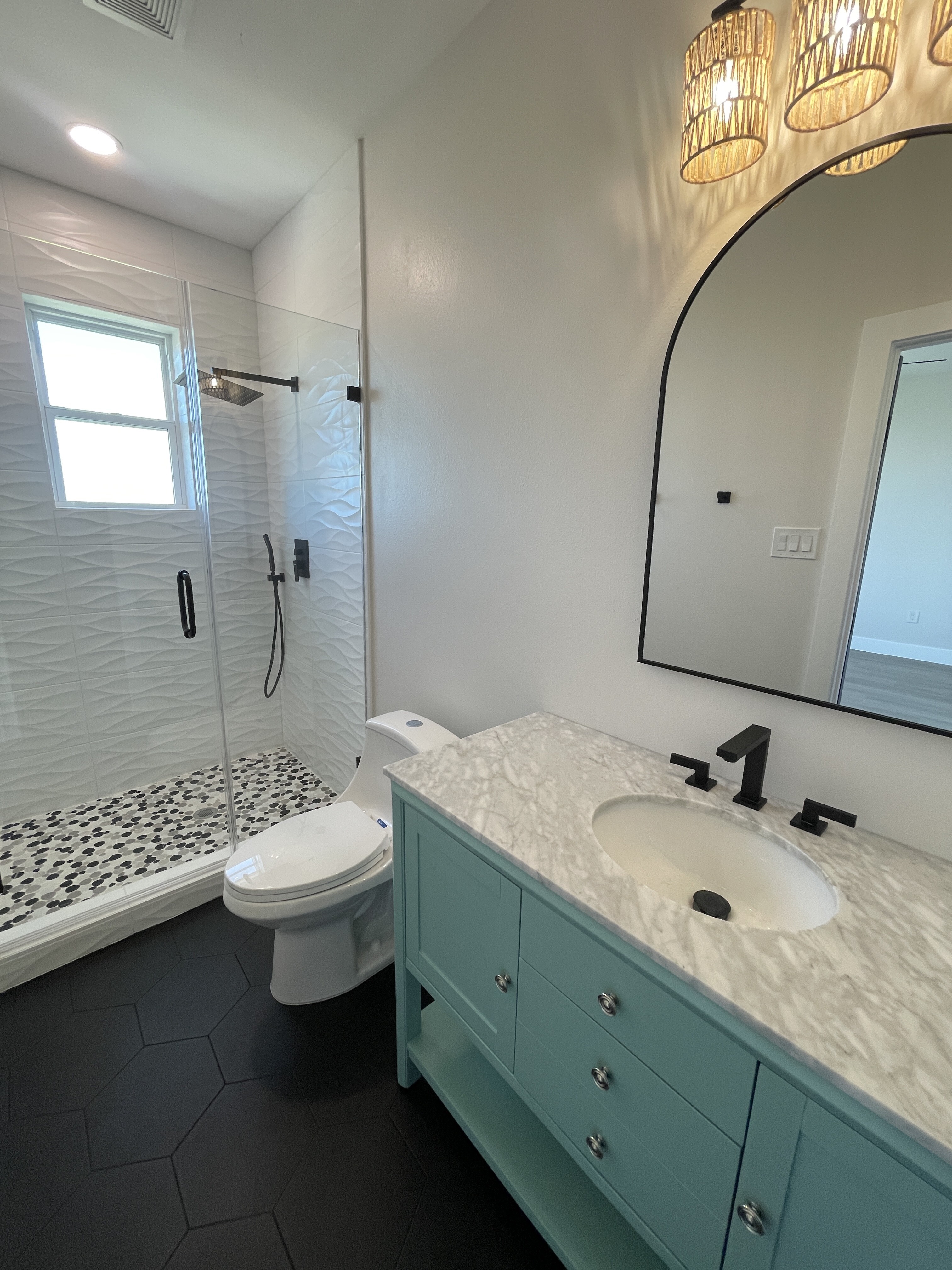 Bathroom teal vanity